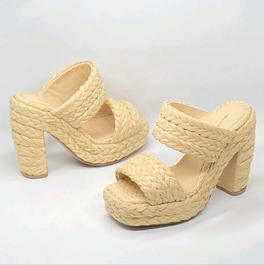 Bottega Veneta Trinity Weave Raffia Platform Sandals size 371/2 Retail $1550 New